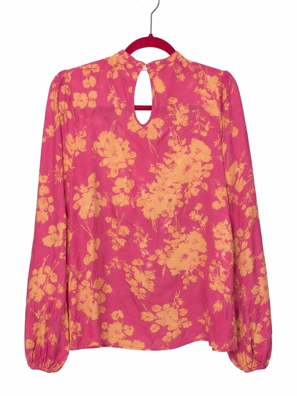 Women’s Pink Floral Blouse with Yellow Print - Picture 2 of 2